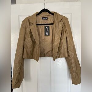 Sorella Tan Faux Leather Cropped Jacket